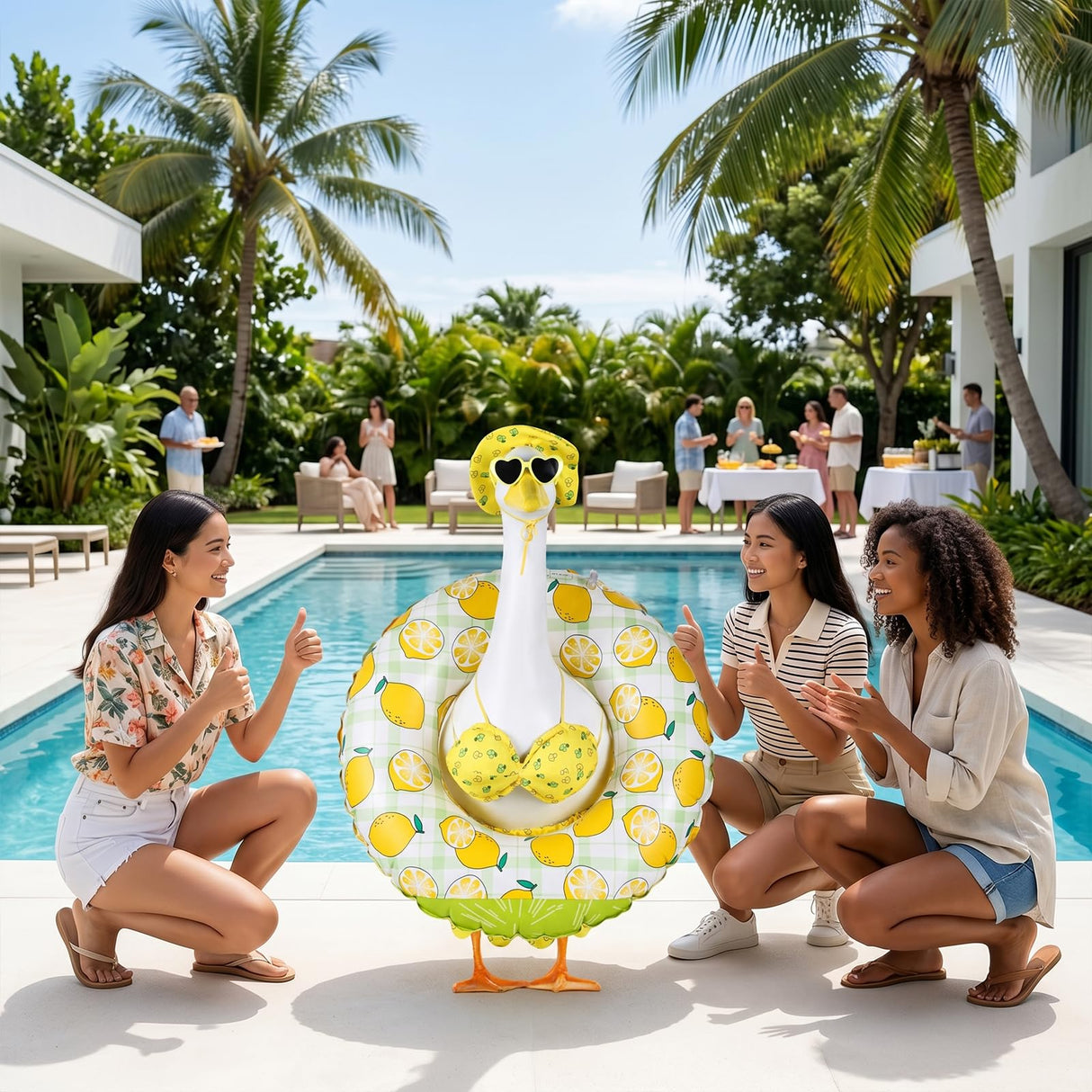 DORONAN Bikini Porch Goose Outfits, 23" Goose Statue Bikini Lemon Costume Summer Porch Goose Outfits, Durable Hawaiian Goose Clothes with Sunglasses and Swim Ring, Outdoor Yard Patio Garden Decor
