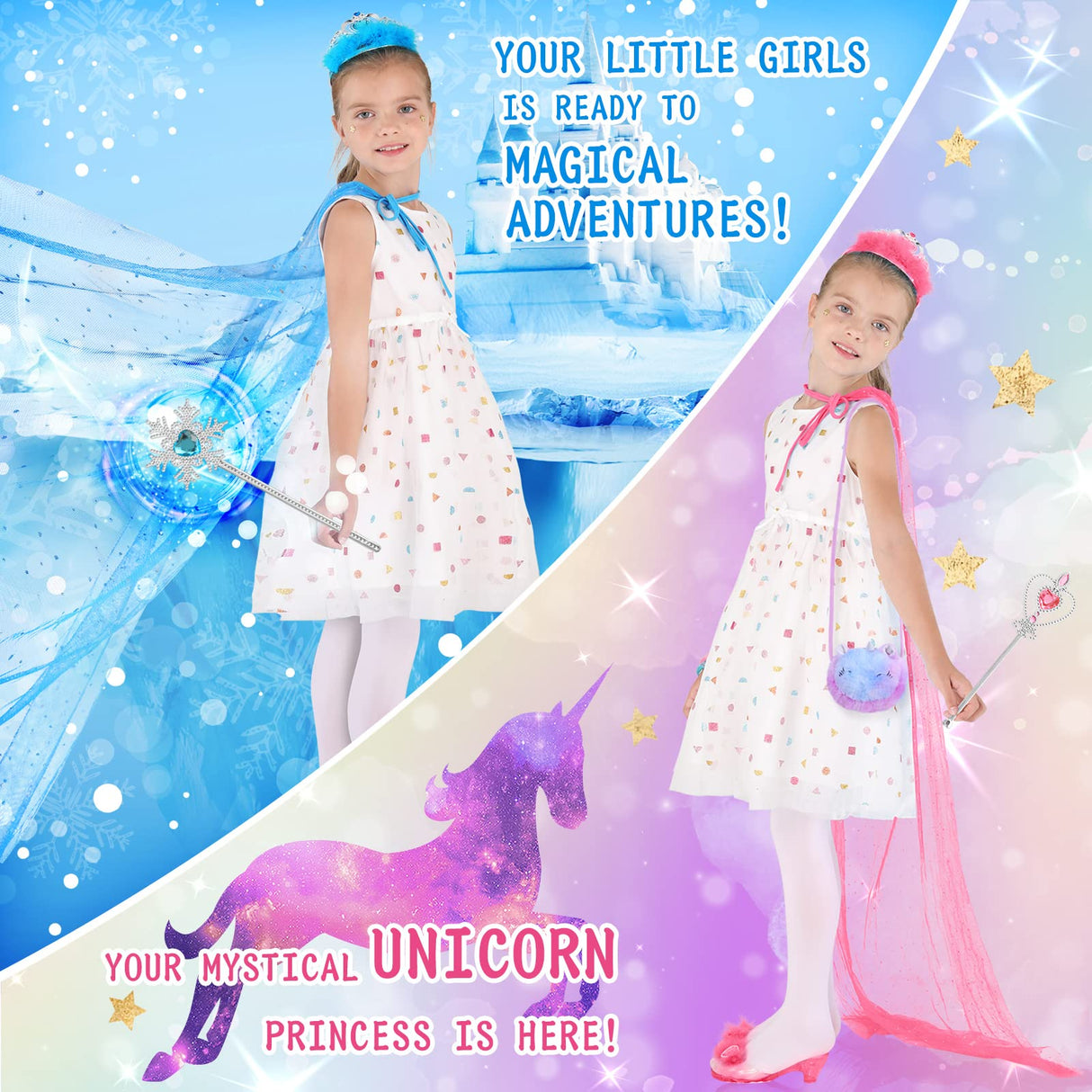 Fedio Princess Dress Up Shoes Set Little Girls Role Play Shoes Pretend Princess Gift Toy Set with 3 Pairs of Shoes,Princess Cape,Crown Tiaras,Unicorn Purse for Girls Aged 3,4,5,6 Birthday Christmas