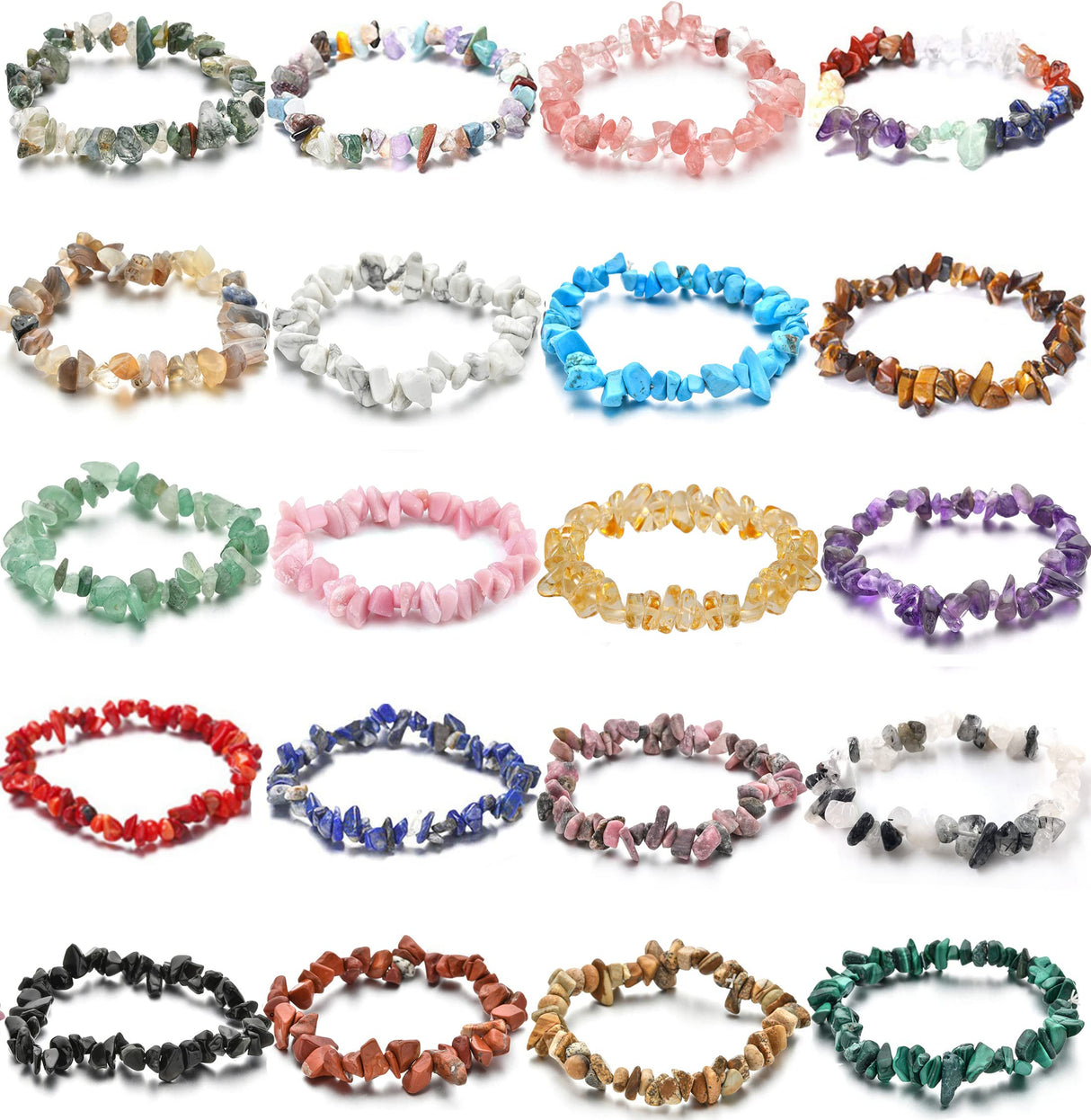SAMOCO 20Pcs Natural Gemstone Beaded Bracelets for Women