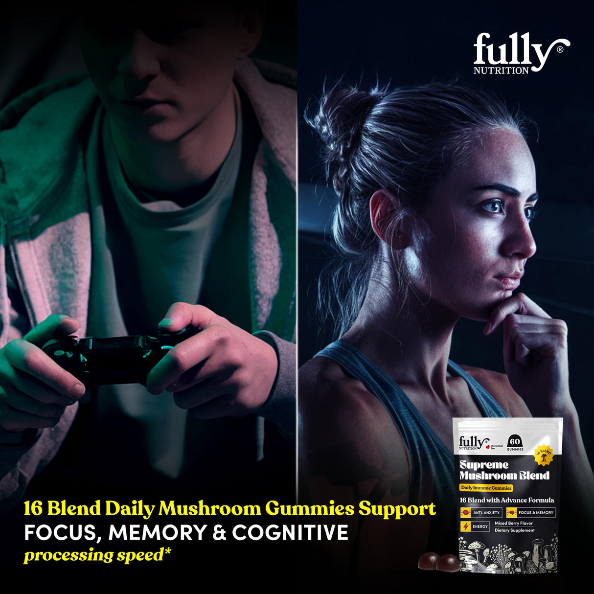 16 in 1 Blend Mushrooms Gummies for Adults - Lion's Mane Mushroom Supplement, Focus Gummies with Lions Mane, Lion's Mane Gummies for Adults, Natural Mushroom Supplement for Cognitive Support & Clarity