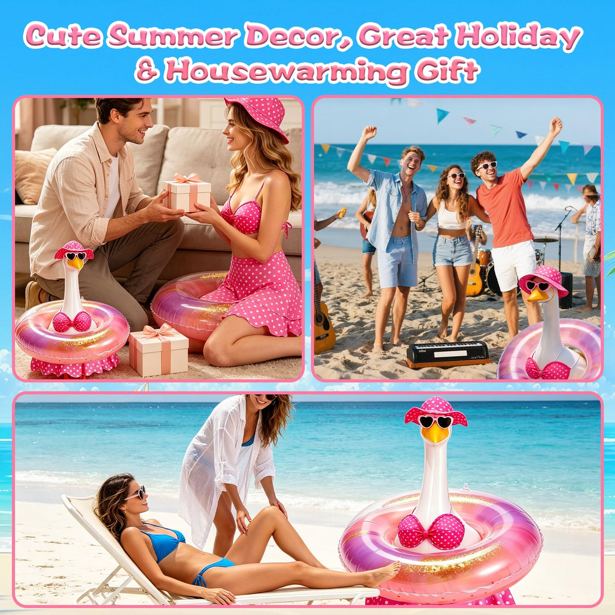 MeiAid Hawaiian Porch Goose Outfit, Summer Bikini Costume with Sunglasses & Wreath, Fits 23" Goose Statue, Garden Lawn Patio Yard Outdoor Decoration (Pink)