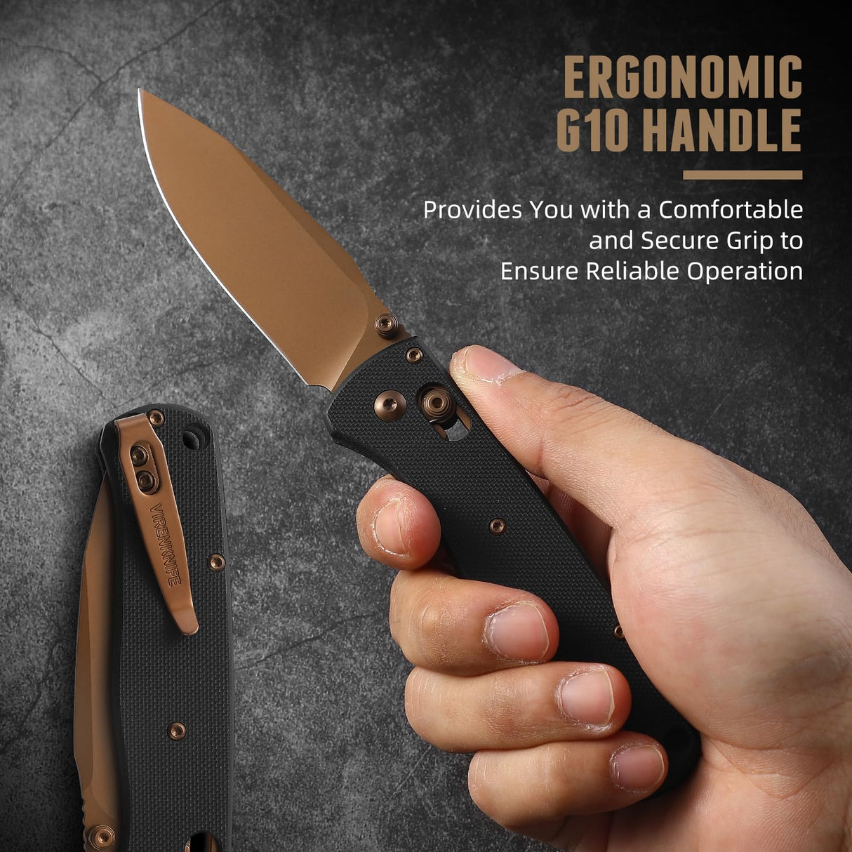 VIRENKNIFE Folding Pocket Knife,Lightweight Pocket Knife 2.95'' 14C28N Steel Blade G10 Handle Small EDC Knife with Pocket Clip,Crossbar Lock,Sharp Camping Survival Hiking Knife Gifts for Men Women