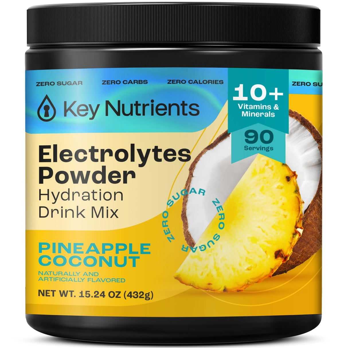 KEY NUTRIENTS Multivitamin Electrolytes Powder No Sugar - Tropical Pineapple Coconut Electrolyte Powder - Endurance & Energy Supplement - Hydration Powder - No Calories - 90 Servings - Made in USA