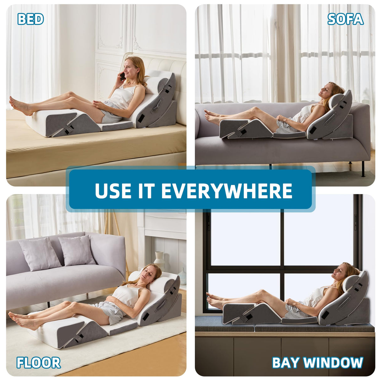 HABUTWAY 6Pcs Bed Wedge Pillow, Orthopedic Wedge Pillow for Sleeping with Memory Foam, Wedge Pillow for Back Pain Relief, Triangle Adjustable Support Pillow with Machine Washable Cover