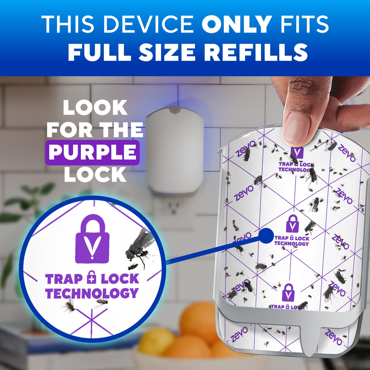 Zevo Flying Insect Trap for Fruit Flies & Gnats, 2 Plug-in Bases, 4 Refills