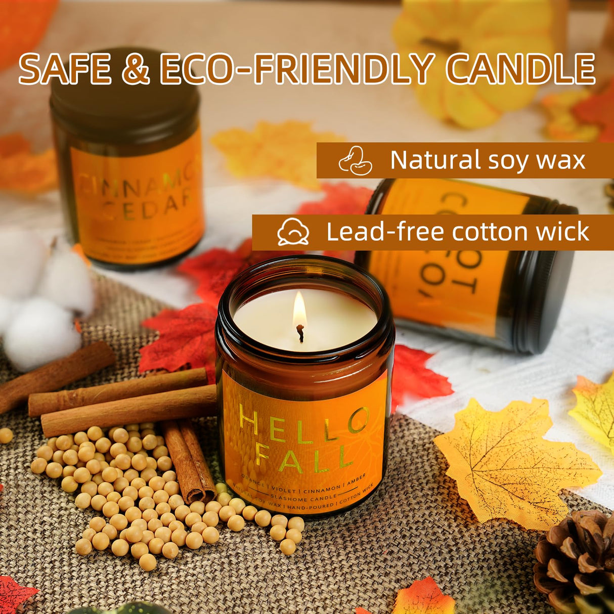 Fall Candles, Scented Soy Candles Set - 7Oz * 6 Pack, Holiday/Birthday/Christmas Gifts for Women & Men, Autumn Scents of Hello Fall/Spice Pumpkin/Apple Cider/Hot CocoaCinnamon & Cedar/Maple Latte