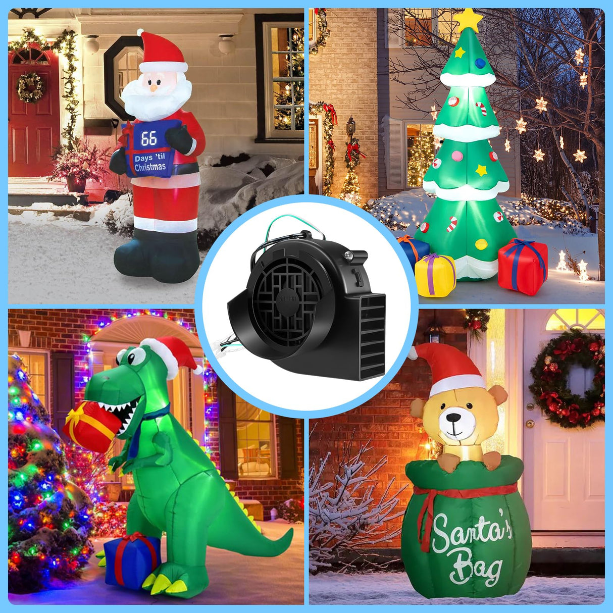 Envanptaz 4-Pack Inflatable Fan Blower Replacement, 12V 1.2A Air Blower for Inflatables with 3 LED Light Strings for Thanksgiving Christmas Halloween Yard Party Holiday Inflatable Decorations
