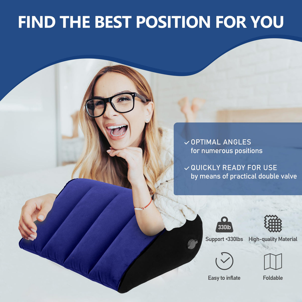 Portable Wedge Pillow Inflatable Cushion - Body Positioners Lightweight Wedge Pillow for Sleeping, Leg Elevation, Use in Bed, Travel, Camping, Fast Inflating Deflation (Blue)