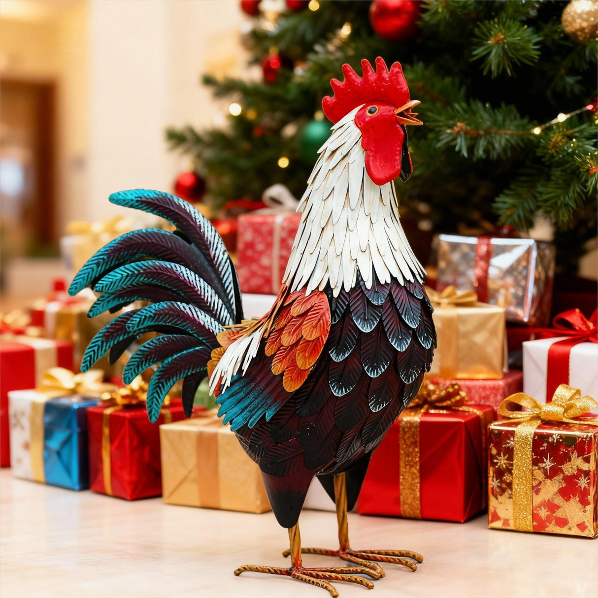chisheen Metal Rooster Decor,Yard Chicken Decorations,Outdoor Garden Statues, Metal Chicken Sculpture for Backyard Patio Kitchen Decor & Lawn Ornaments