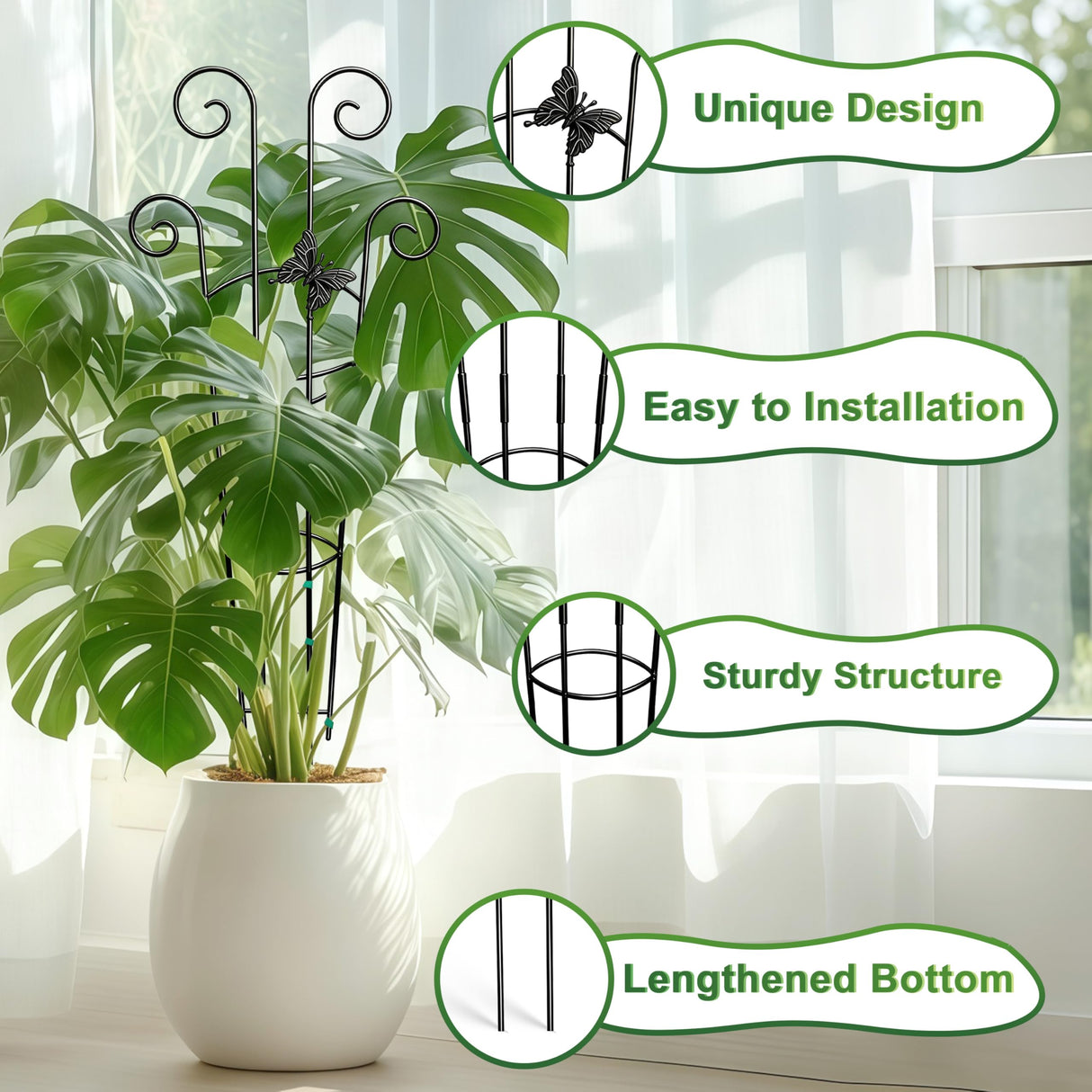 Coomin 32.6in Monstera Plant Support Trellis with One Butterfly, 2P