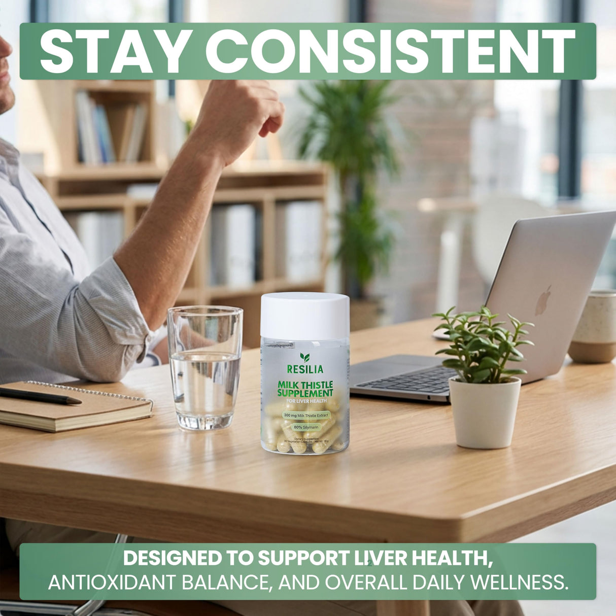 Resilia Milk Thistle Silymarin – 300 mg Supplement with Dandelion, Vitamin C, Inositol, Pueraria Root & Turmeric Extract, Antioxidant-Focused Plant Formula, 30 Vegetarian Capsules