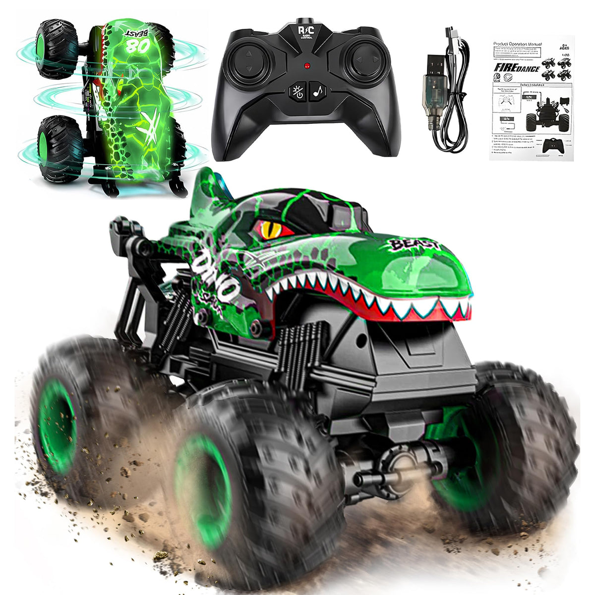 BEZGAR Monster Truck Toys, 1:20 Remote Control Car with Light & Music