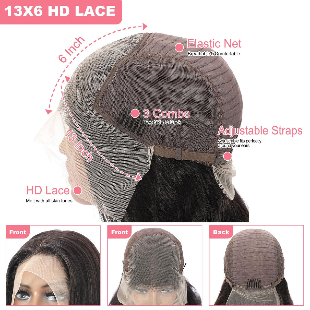 13X6 Body Wave Lace Front Wigs Human Hair 12A 250% Density 30 Inch Lace Frontal Wigs Human Hair Glueless HD Lace Front Wigs Human Hair pre Plucked with Baby Hair Natural Color