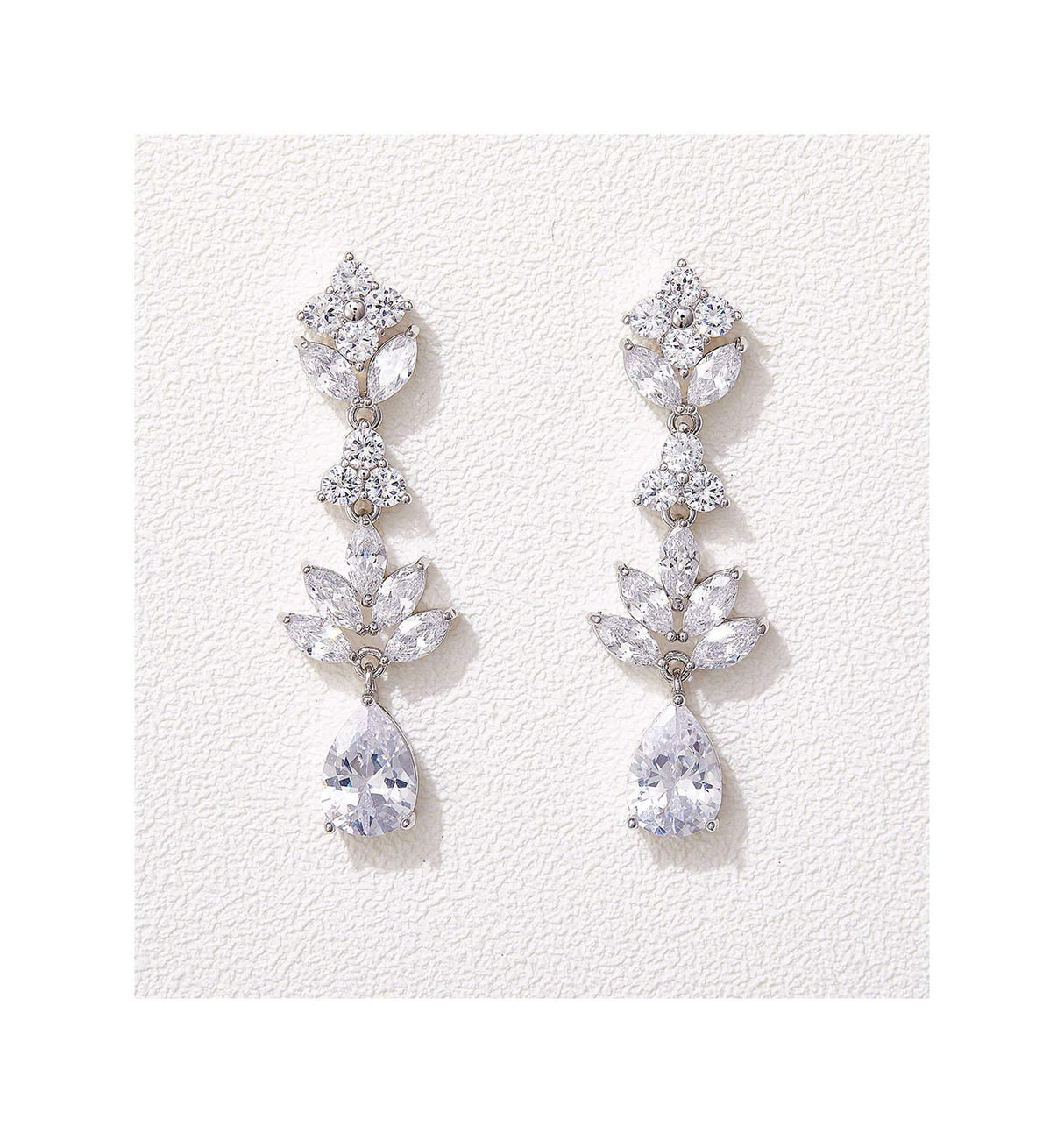 SWEETV Teardrop Wedding Earrings for Brides Birdesmaid, Crystal Cubic Zirconia Bridal Drop Earrings for Women Prom, Silver