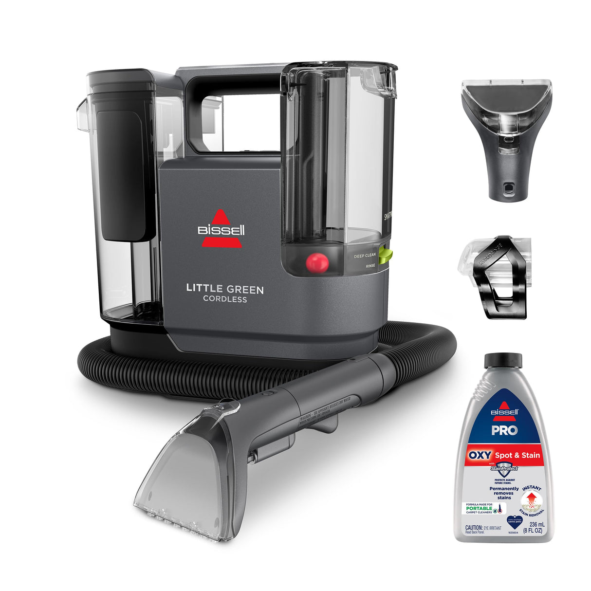 BISSELL Little Green Cordless SmartMix, Powerful Cordless Suction, HydroRinse Self-Cleaning Hose Tool, Pro Oxy Spot & Stain Formula Included
