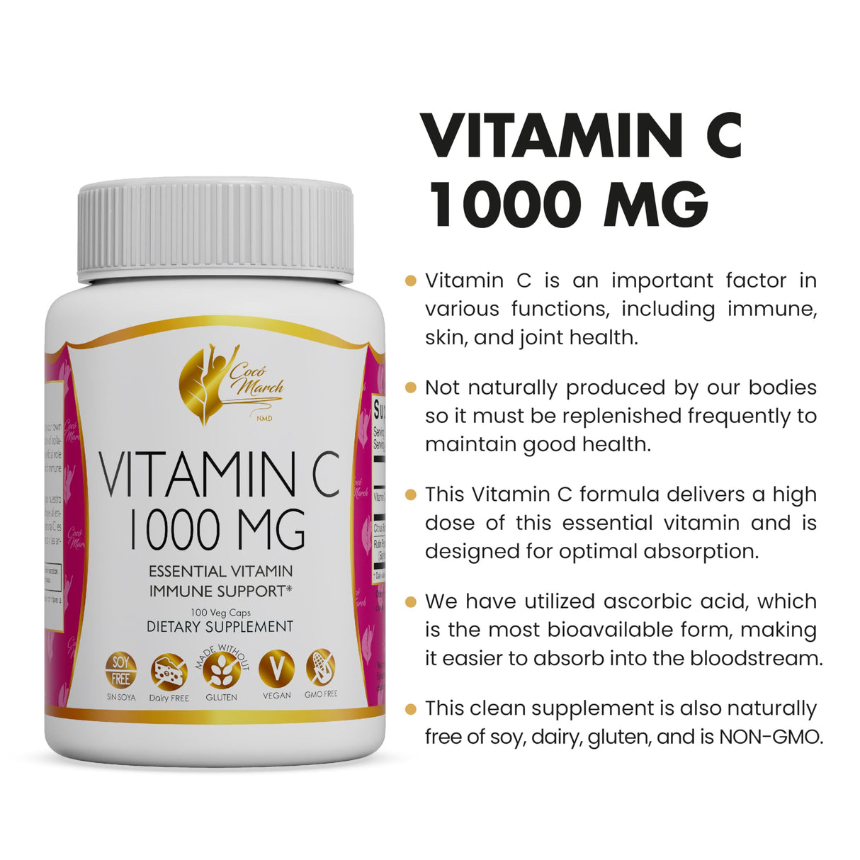 Cocó March N.M.D Vitamin C - Gluten Free, Soy Free, Dairy Free, GMO Free, Vegan (Vitamin C Capsule)