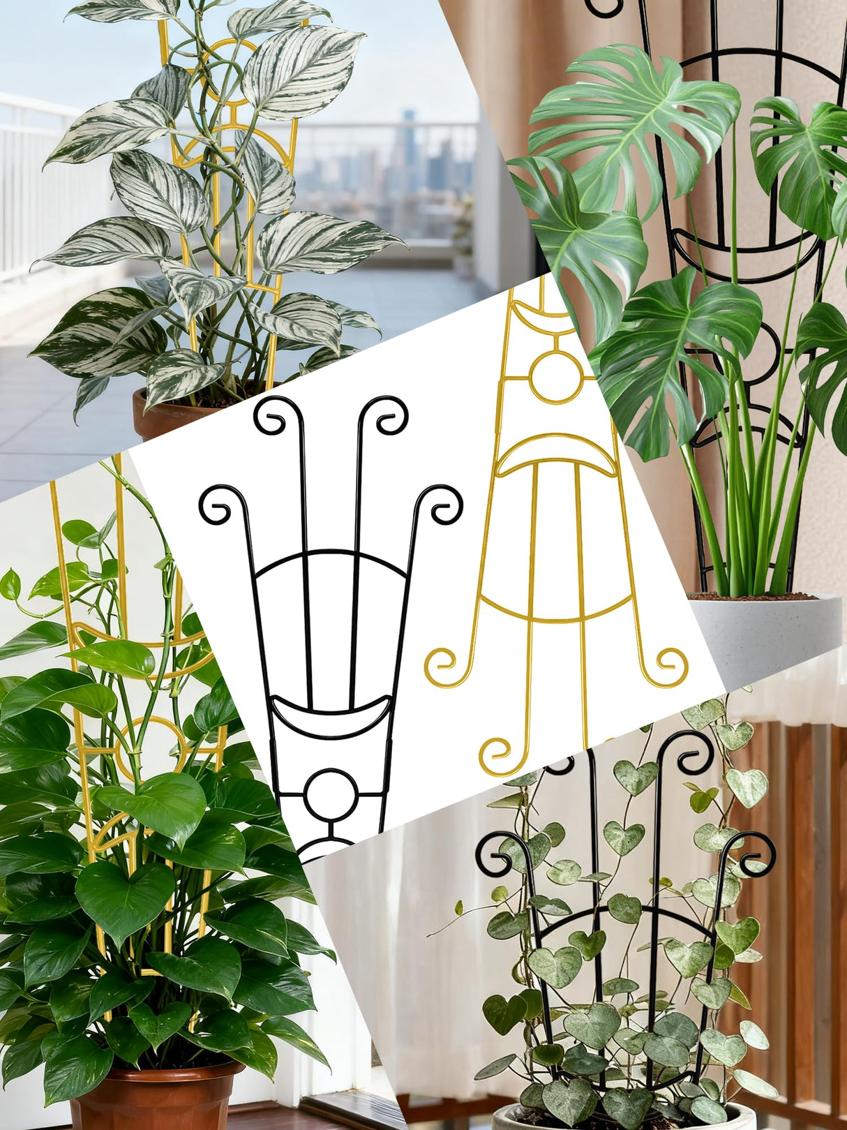 2Pcs Large Metal Trellis for Potted Plants Indoor, 33 Inch Tall Expandable Garden Trellis for Climbing Plants, Houseplant Support for Monstera, Ivy, Hoya Flower Outdoor (Gold)