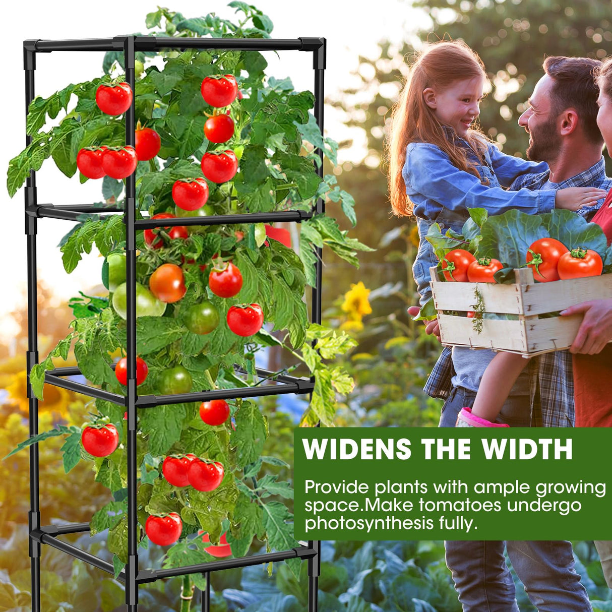 MQHUAYU 3 Pack Tomato Cages, Square Tomato Plant Stakes Support Cages Trellis for Garden Climbing Vegetables Flowers Fruits,Extra Bold,Black
