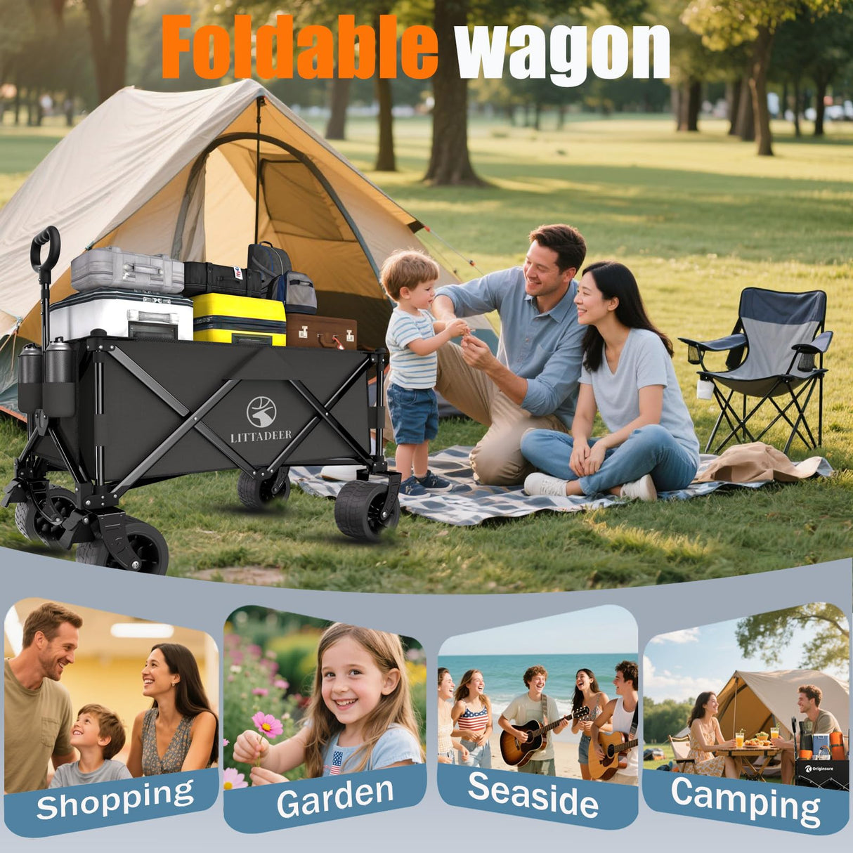 Littadeer Folding Beach Wagons Carts Foldable, 330LBS Weight Capacity