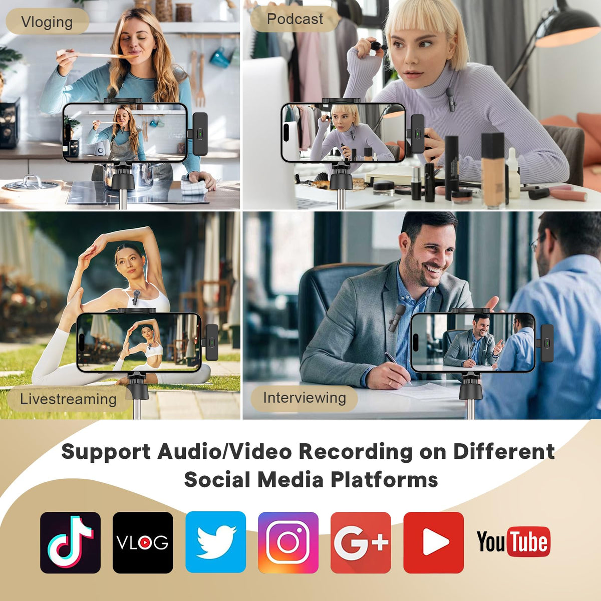 MAYBESTA Wireless Mini Microphone for iPhone, Android Phone - Lavalier Lapel Mic for Audio Video Recording - Clip on Content Creator Microphones for YouTube Tiktok Podcast Vlogging