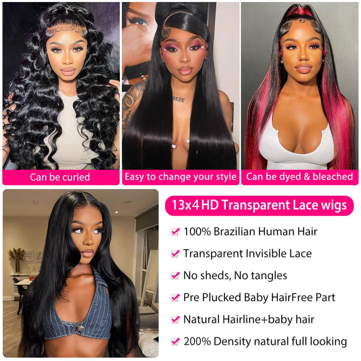 32 Inch Straight Lace Front Wigs Human Hair 200% Density 13x4 HD Transparent Lace Front Wigs for Women Glueless Brazilian Virgin Straight Lace Frontal Wigs Pre Plucked with Baby Hair Natural Black