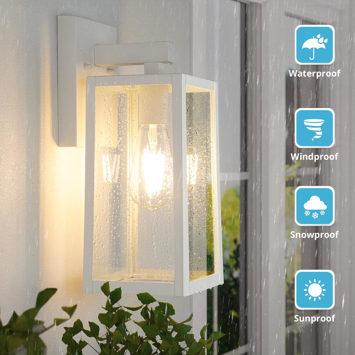MAXvolador Outdoor Wall Sconce, Exterior Waterproof Lantern Light Fixtures, White Porch Light Toughened Glass, Anti-Rust E26 Patio Lighting, 2 Pack