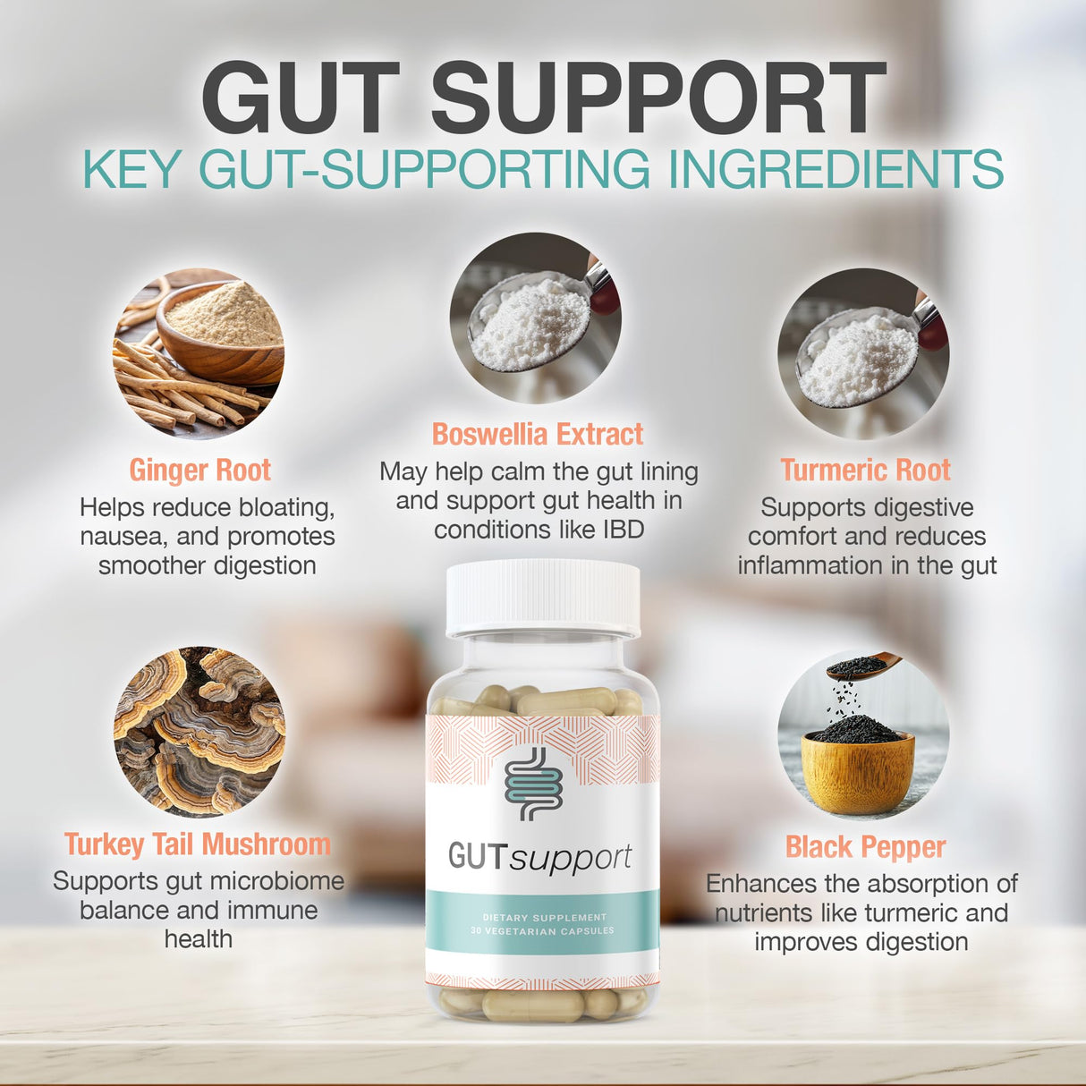 IBDassistโข Gut Support Capsule - Gut Health & Digestion Supplement - Constipation & Occasional Bloating Relief for Women & Men* - Complete with Vitamin D3, A, E, Zinc & More - 30 Capsules