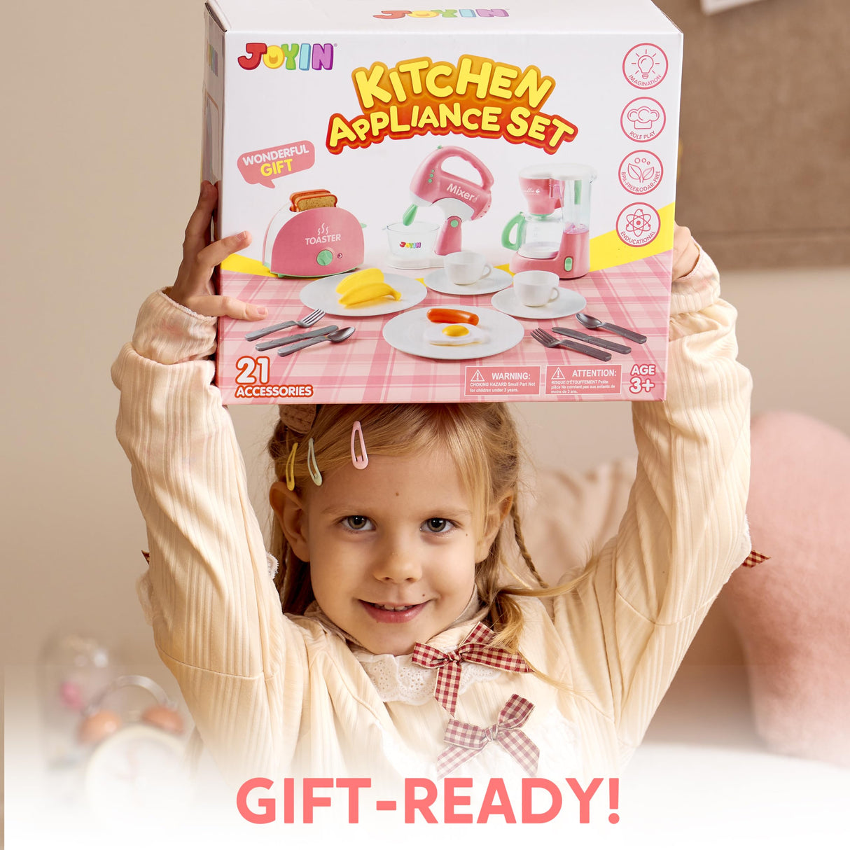 Joyin Play Kitchen Toys, Pretend and Play Food Kitchen Accessories Girls Toy with Coffee Maker, Mixer, Toaster with Realistic Lights& Sounds, Birthday Gift for Kids Gifts for Christmas