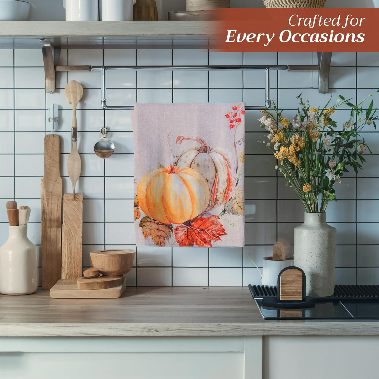 Maison d' Hermine Kitchen Towels Set of 3 100% Cotton 20" x 27.5" Reusable Cloth Tea Dish Towels Absorbent with Hanging Loop for Kitchen Dining Thanksgiving Christmas Decorations (Potiron)