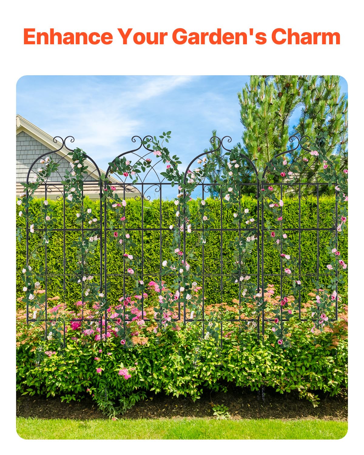 VEVOR 71 x 20 in, 4 Packs Rustproof Metal Garden Flower Trellis, Outdoor Climbing Rose & Cucumber Support, Decorative Clematis Trellis for Courtyards & Lawns
