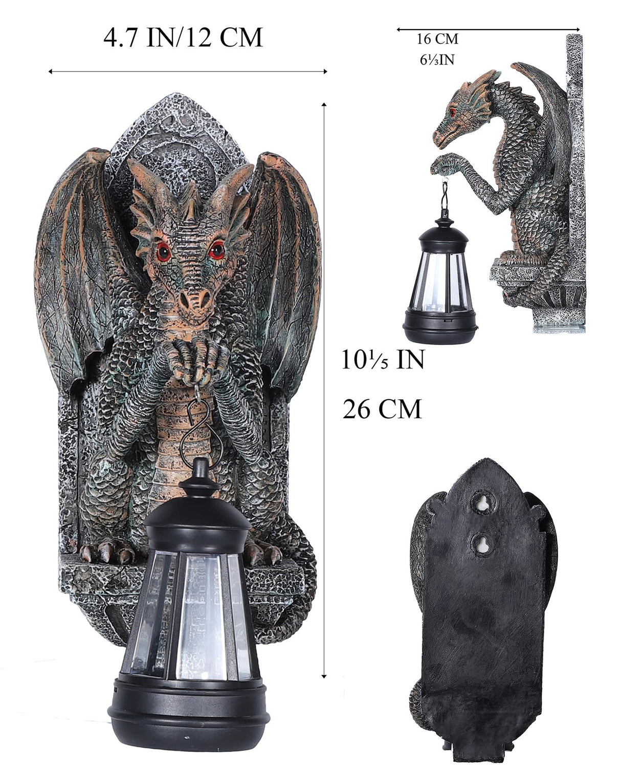 Dragon Statue Solar Lantern for Garden Décor, Dragons Figurine Night Light, 10”Outdoor Decorative Lamp, Mountable on Trees/Walls/Fences. Birthday/Housewarming Gifts for Dragon Fans (Antique Bronze)