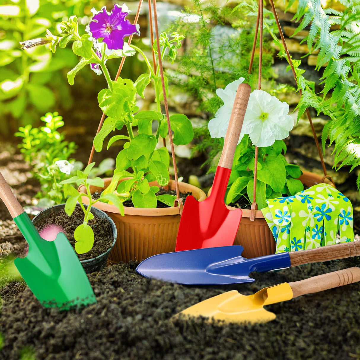 Gisafai 12 Pcs Toy Shovels for Kids Gardening Tools Kids Shovel Mini Metal Garden Shovel Sand Shovels with Sturdy Wooden Handle for Summer Beach Toddler Soil Planting Digging Tools, 4 Colors