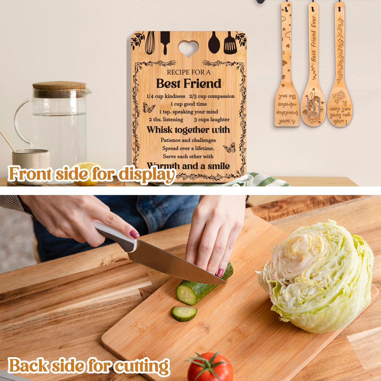Best Friend Birthday Christmas Gifts for Women - Bamboo Cutting Board Set, Bestie Friendship Gifts for Women, Ideal Gifts for Birthday Graduation Wedding Job Move House Christmas Thanksgiving.