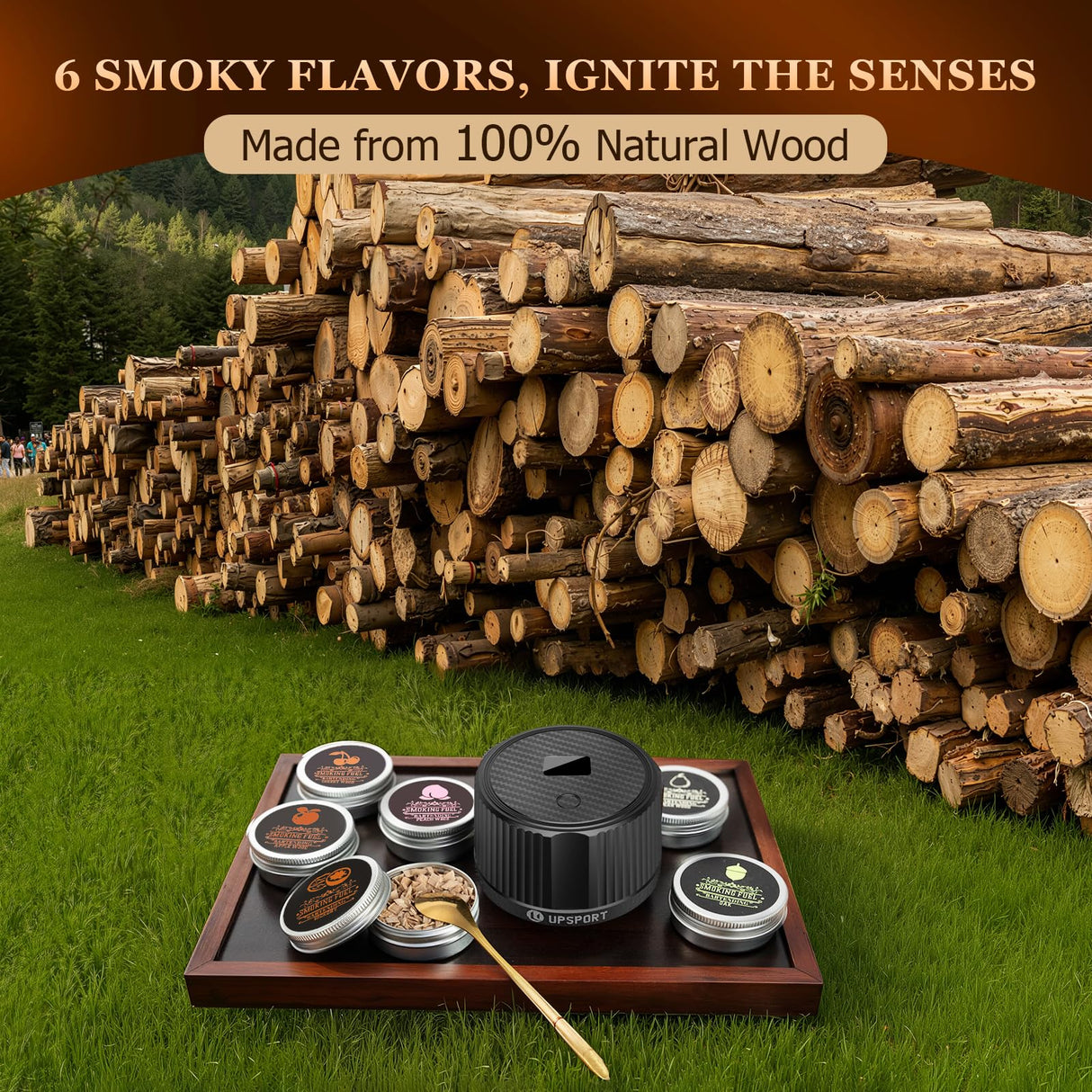 UPSPORT Electric Whiskey Smoker Kit with 4 Light Modes, Rechargeable Cocktail Smoker, 6 Wood Chips, No Butane Required, Christmas/Birthday Gifts for Men, Dad, Husband