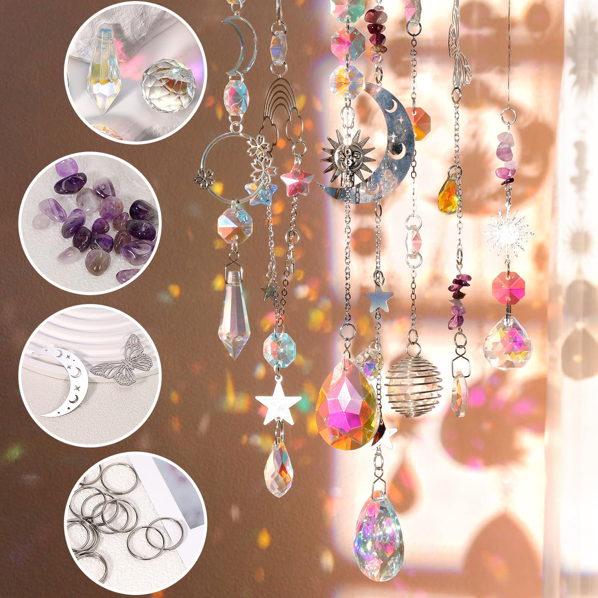 400Pcs DIY Suncatcher Making Kits,Crystal Suncatcher Prism Hanging Kit with Hooks/Chain Rainbow Maker,Make Your Own Decorative Hanging Suncatchers for Adults Wedding Windows Home Garden