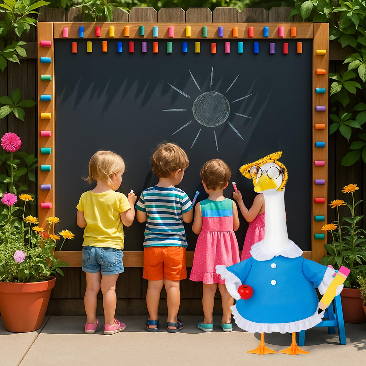 Vzuito Back to School Porch Goose Outfits 23"/ 17'' Lawn Goose Teacher Clothes Cemment Geese Costume Garden Yard School Classroom Decor