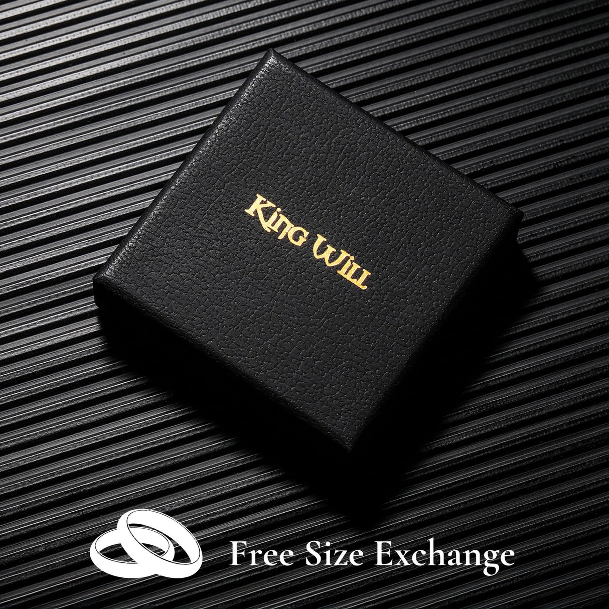 King Will Stainless Steel Fidget Ring 8mm Step Black Chain Spin Size 10