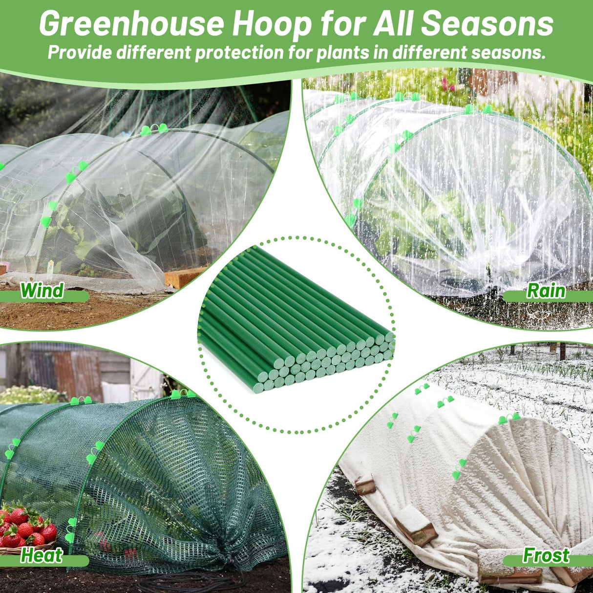 70 PCS Garden Hoops for Raised Beds 14 Sets Garden Tunnel Hoops Greenhouse Hoops Grow Tunnel, Rust-Free Fiberglass Garden Hoops Frame for Netting Shade Cloth Cover