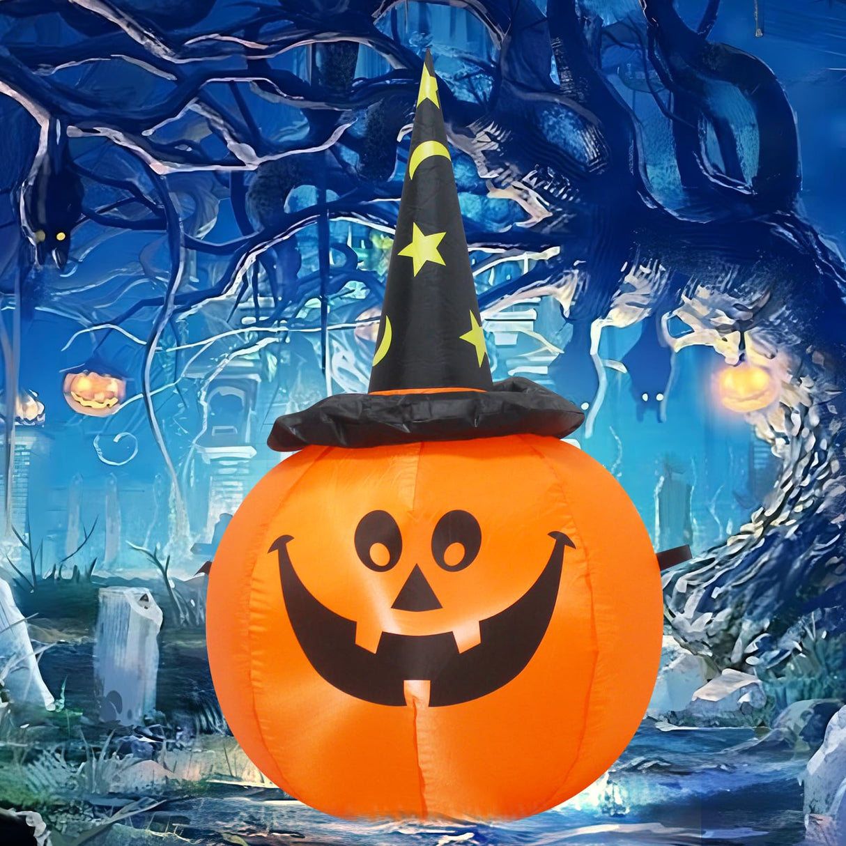 TRMESIA 3.5FT Halloween Inflatable Pumpkins Wear Witch Hats Decorations with Lights, Indoor Outdoor Yard Blow up Decoration Christmas Holiday Addition