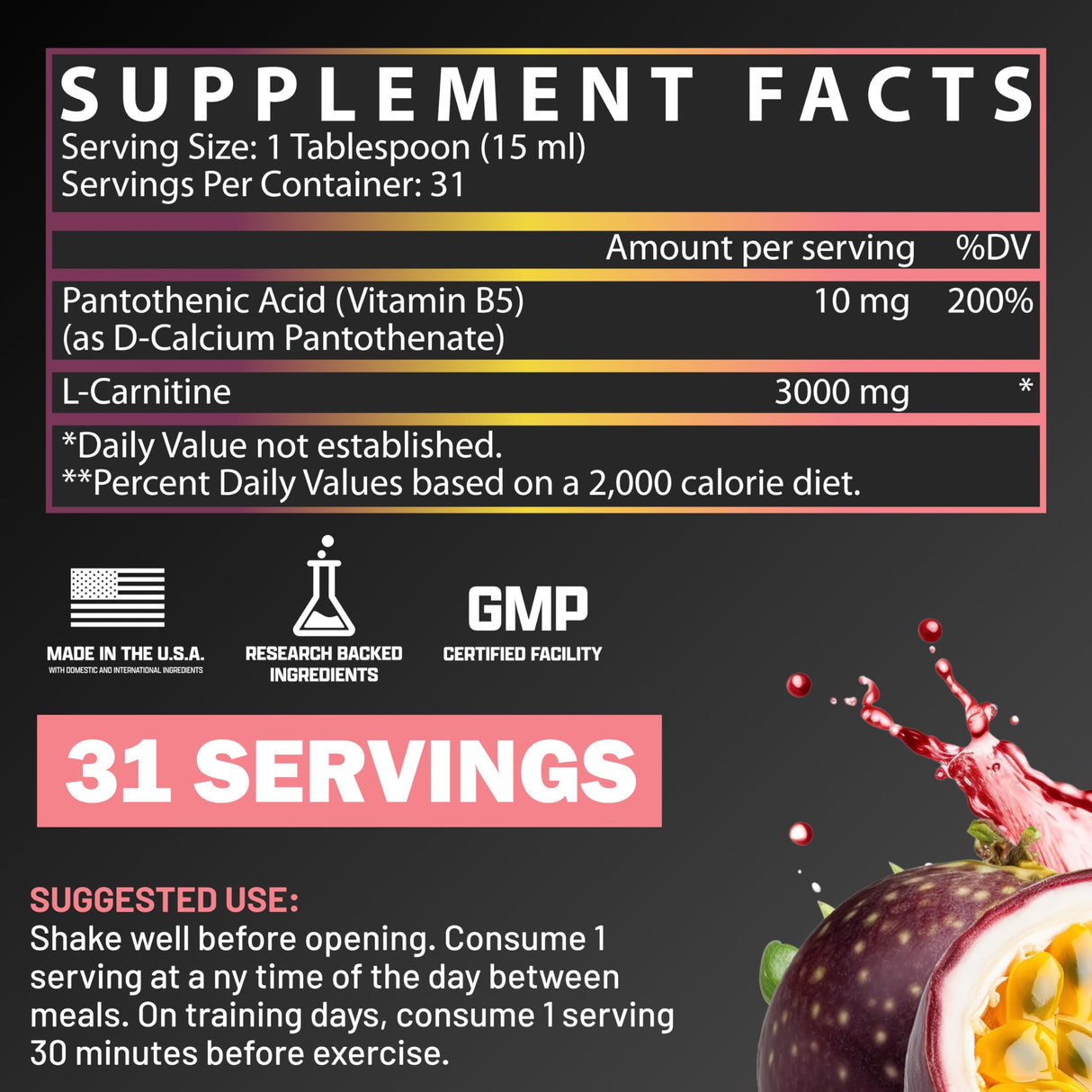 Nutrex Research Liquid Carnitine 3000 | Premium Liquid Carnitine, Stimulant Free (Passionfruit Guava)