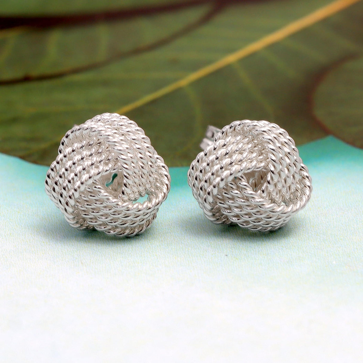 LeCalla Sterling Silver Knot Earrings Jewelry Italian Design Diamond-Cut Twisted Wire Love Knot Stud Earring for Women 10mm