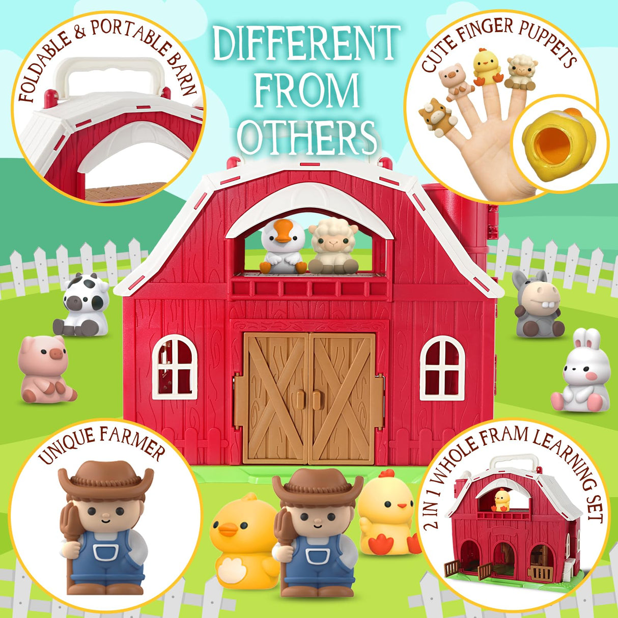 AuroTops Toys for 1 2 3 Years Old Boys and Girls, Big Barn Playset with Farm Animal, Preschool Montessori Toy, Farm Playset with Big Red Barn & Farmer, Christmas & Birthday Gift Toy for Kids