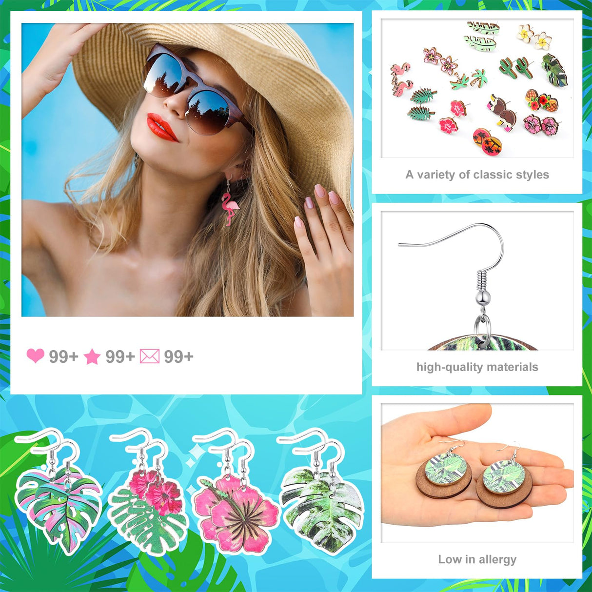Nosiny 36 Pairs Tropical Summer Earrings Bulk for Women Vacation, Classic