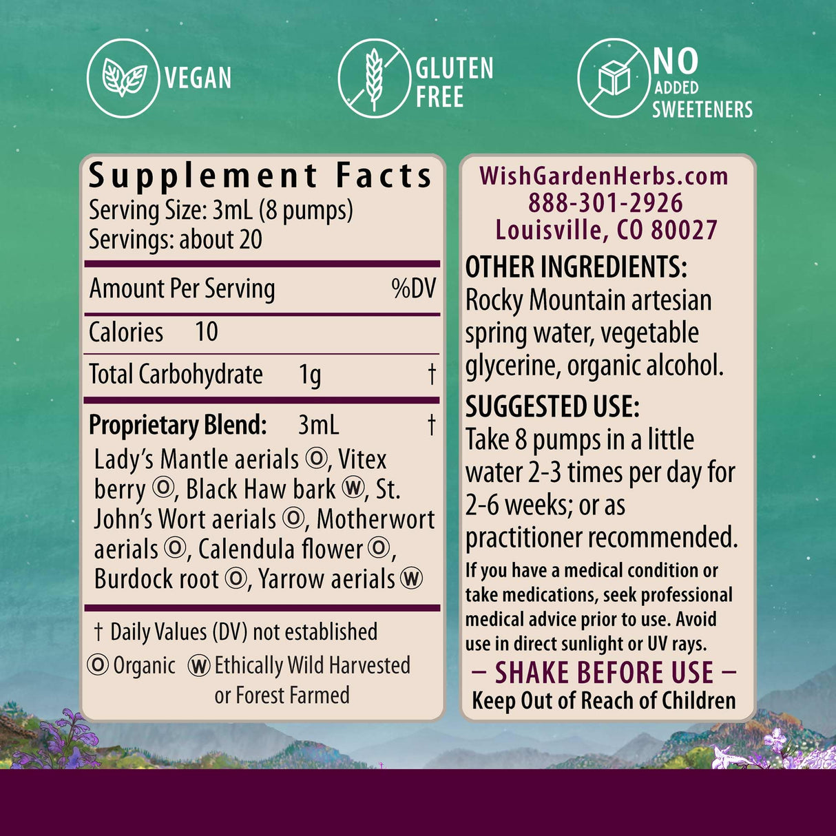 WishGarden Herbs ReBalance After Birth Hormonal - Plant-Based Herbal Supplement with Vitex Berry & Motherwort Supports Healthy Postpartum Hormone Levels and Postnatal Hormone Balance, 2oz