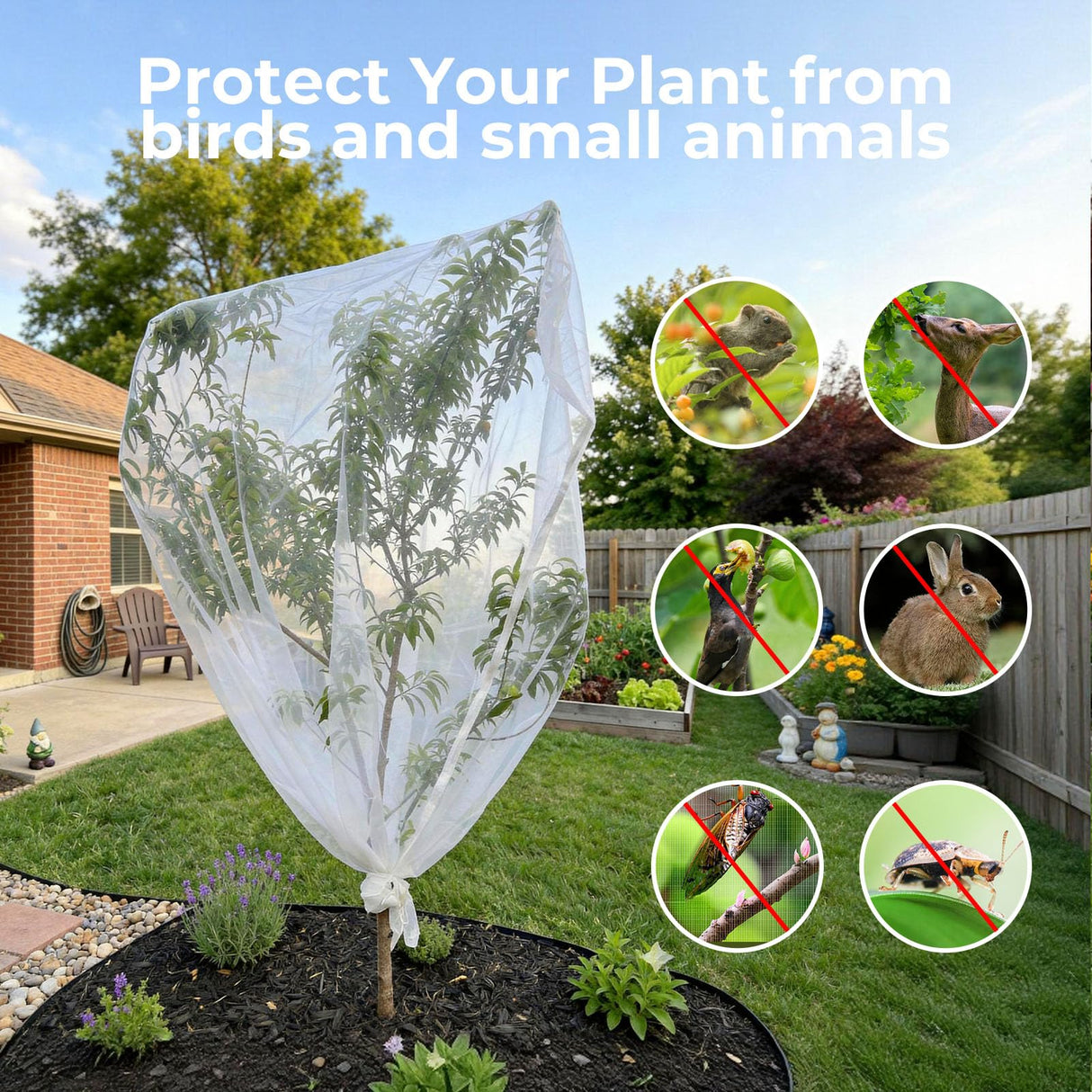 Homoda Fruit Tree Netting Cover with Zipper & Drawstring, 10ft x 10ft Insect Bird Barrier Netting for Garden Protection, Ultra Fine Mesh Garden Netting Pest Barrier, Extra Large, 1 Pack