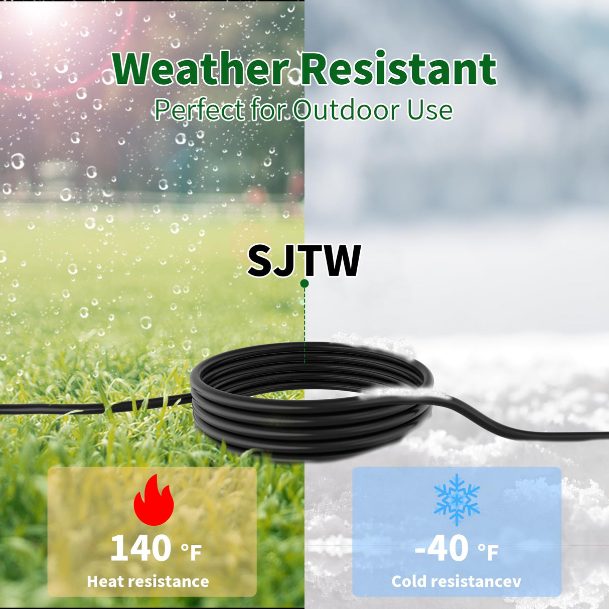 2 Way Power Extension Cord Splitter 20 Ft Total (8+6+6)-3 Prong 1 to 2 Extension Cord Cable Y Splitter-Outlet Adatper-SJTW Outdoor for Halloween Christmas Lighting Landscaping-16AWG 13A 125V-UL-1T2