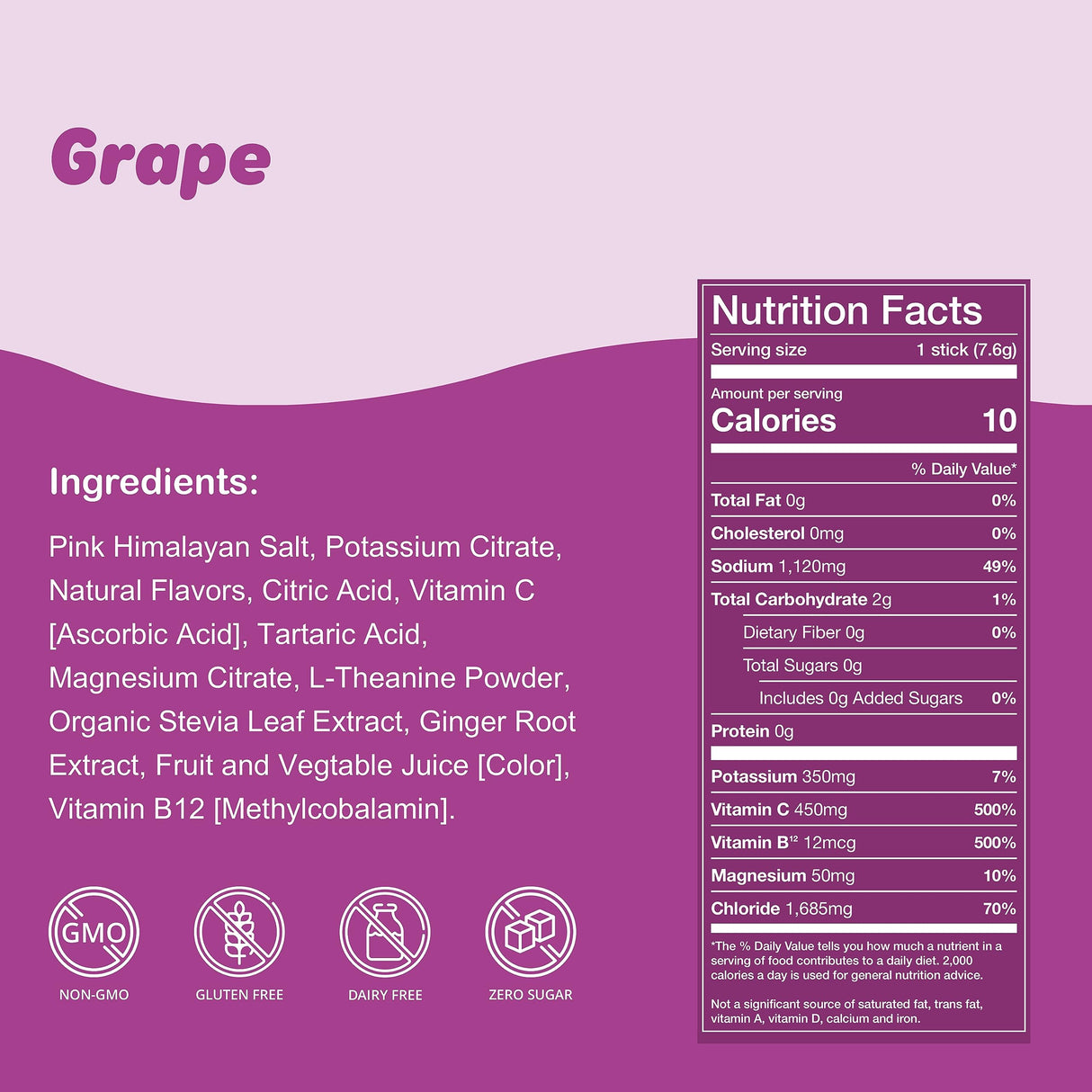 Waterboy Weekend Recovery | 3,187mg Electrolyte Powder Packets | Ginger + L-Theanine + Vitamins | No Sugar, All Natural, Gluten Free | 24 Drink Stick Mixes (Grape)