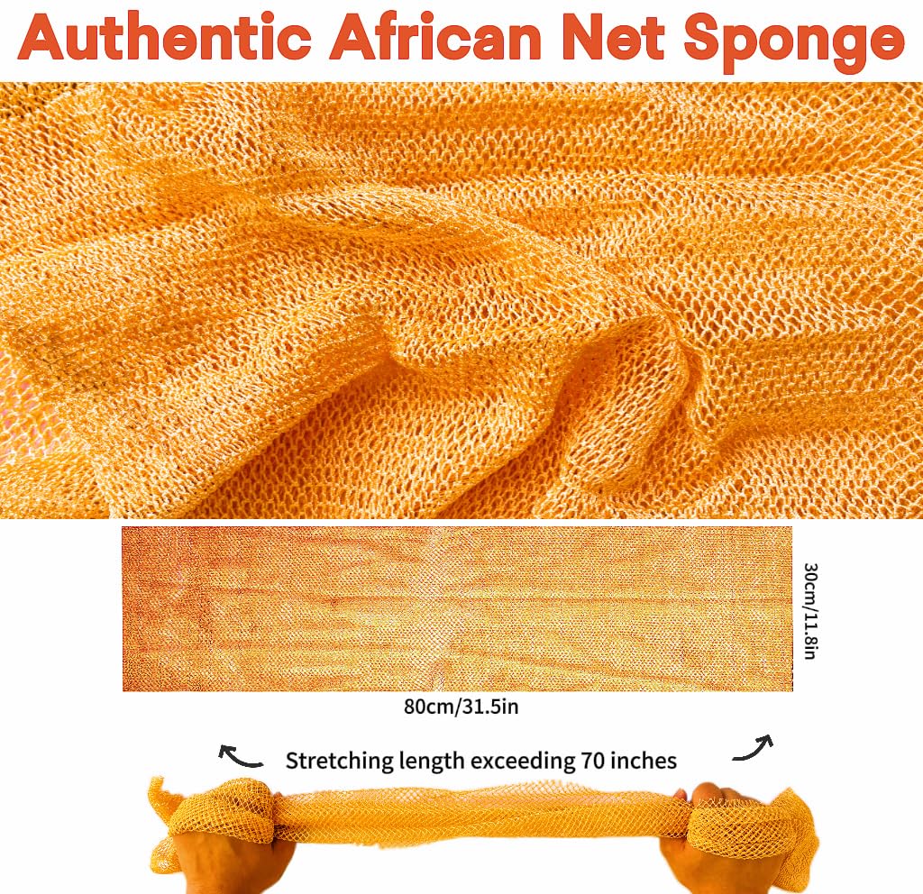 SPMKTBOZAI African Net Sponge Authentic, African Exfoliating Sponge Real African Net Black Owned, African Bath Sponge Back Scrubber, Body Exfoliator Shower Bath Accessories (Orange Color)