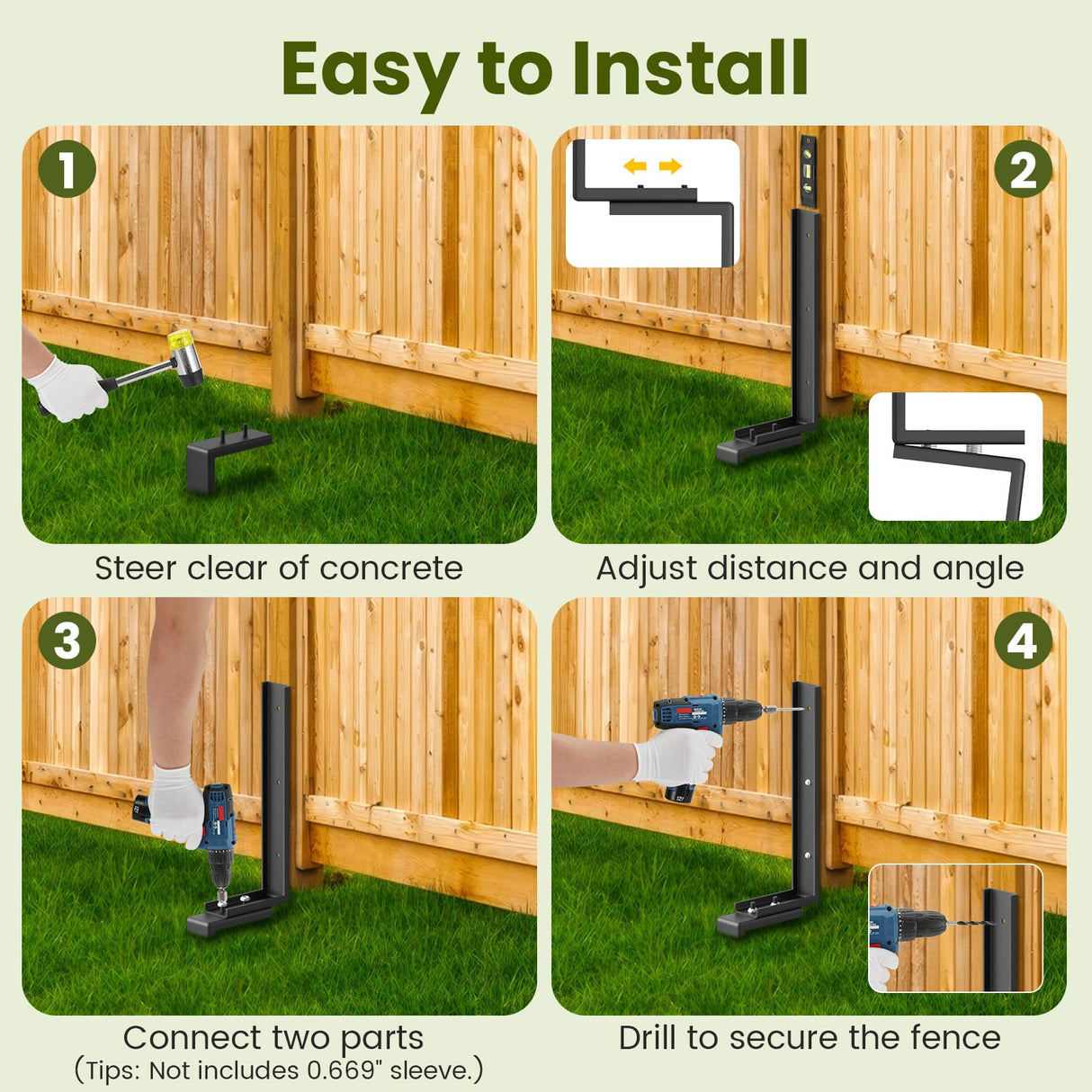 Housolution Fence Post Repair Kit,Separated Fence Post Anchor,1 Pack