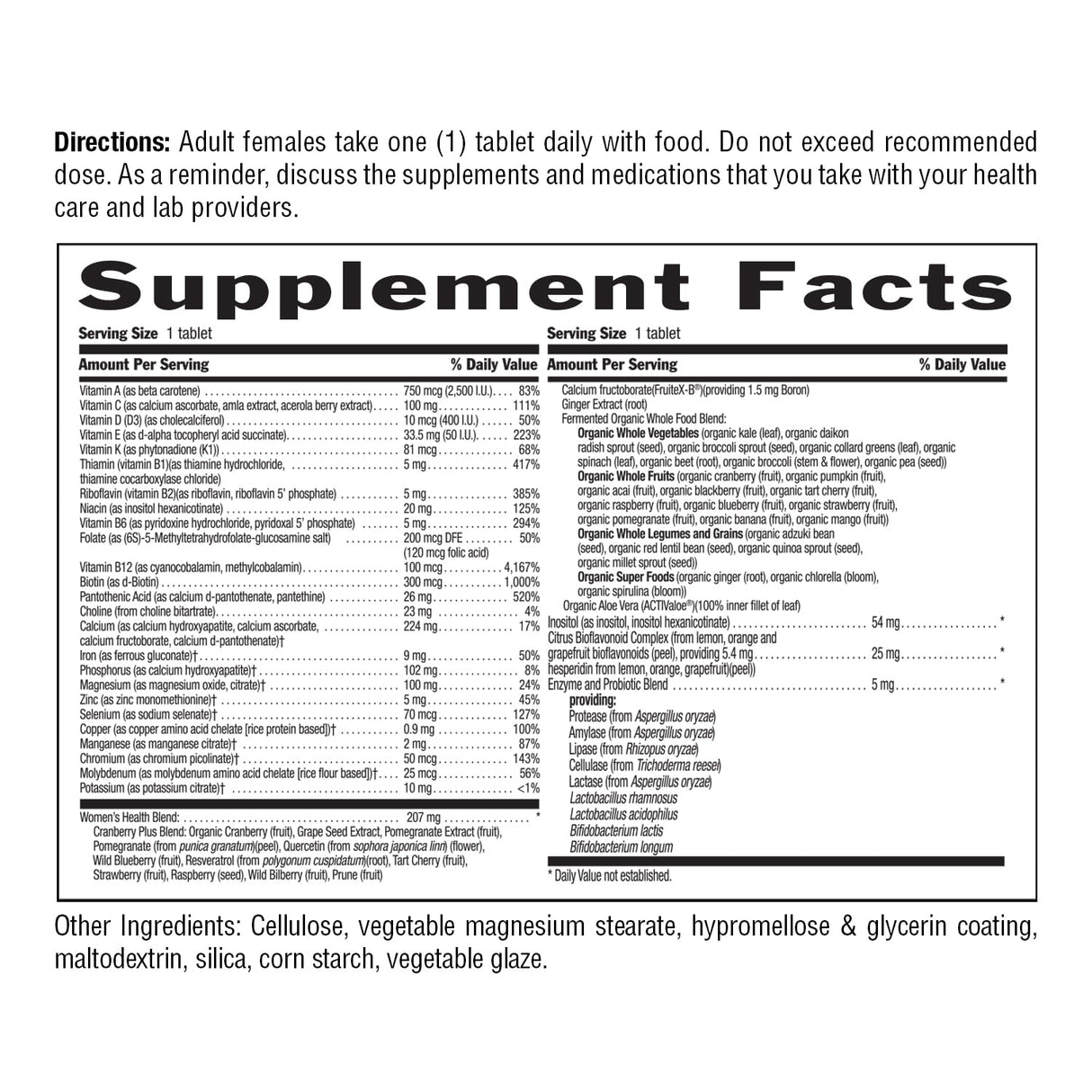 Country Life Women’s Core 1 Daily Multivitamin with Iron, Cranberry, Probiotics, and Digestive Enzymes-Certified Gluten-Free Formula for Energy, Immune Support and Complete Digestive Health,60 Tablets